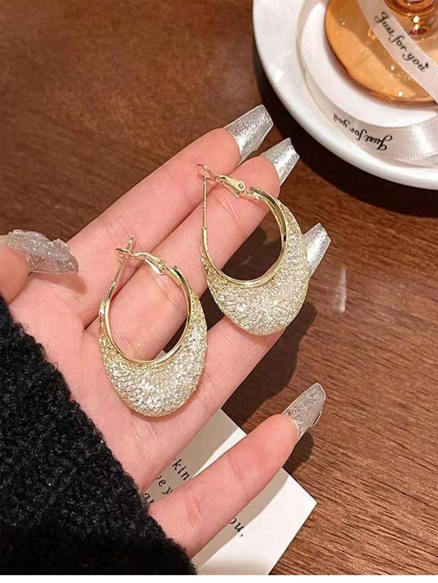 1对2024新款欧美金属经典复古耳环简约风格小巧时尚明星耳环高级感耳环适合女性佩戴精致镂空网状 - 金色 - 查看 1