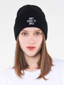 1 件男女通用 Y2K 风格时尚百搭“别忘了微笑”刺绣针织帽，适合街头、派对、秋冬户外活动和保暖 - 針織帽 - 查看 12