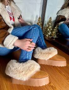 BOTAS DE INVIERNO AFELPADAS DE MODA PARA MUJER CON PELUCHE DE PISO - Camel - Ver 2