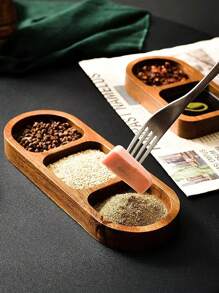 1 件装多隔间调味品盘，家用木制小吃盘，火锅，烧烤酱盘，小食物托盘 - 棕色 - 查看 5