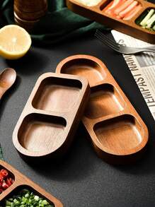 1 件装多隔间调味品盘，家用木制小吃盘，火锅，烧烤酱盘，小食物托盘 - 棕色 - 查看 4