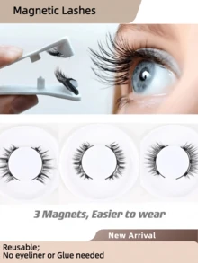 3-Magnet Magnetic Eyelashes Fluffy False Eyelashes No Glue Needed Magnetic Lashes Natural Strip Eye Lashes Magnetic Fake Eyelashes Durable Fake Lashes With Applicator - Natural Lashes - View 1