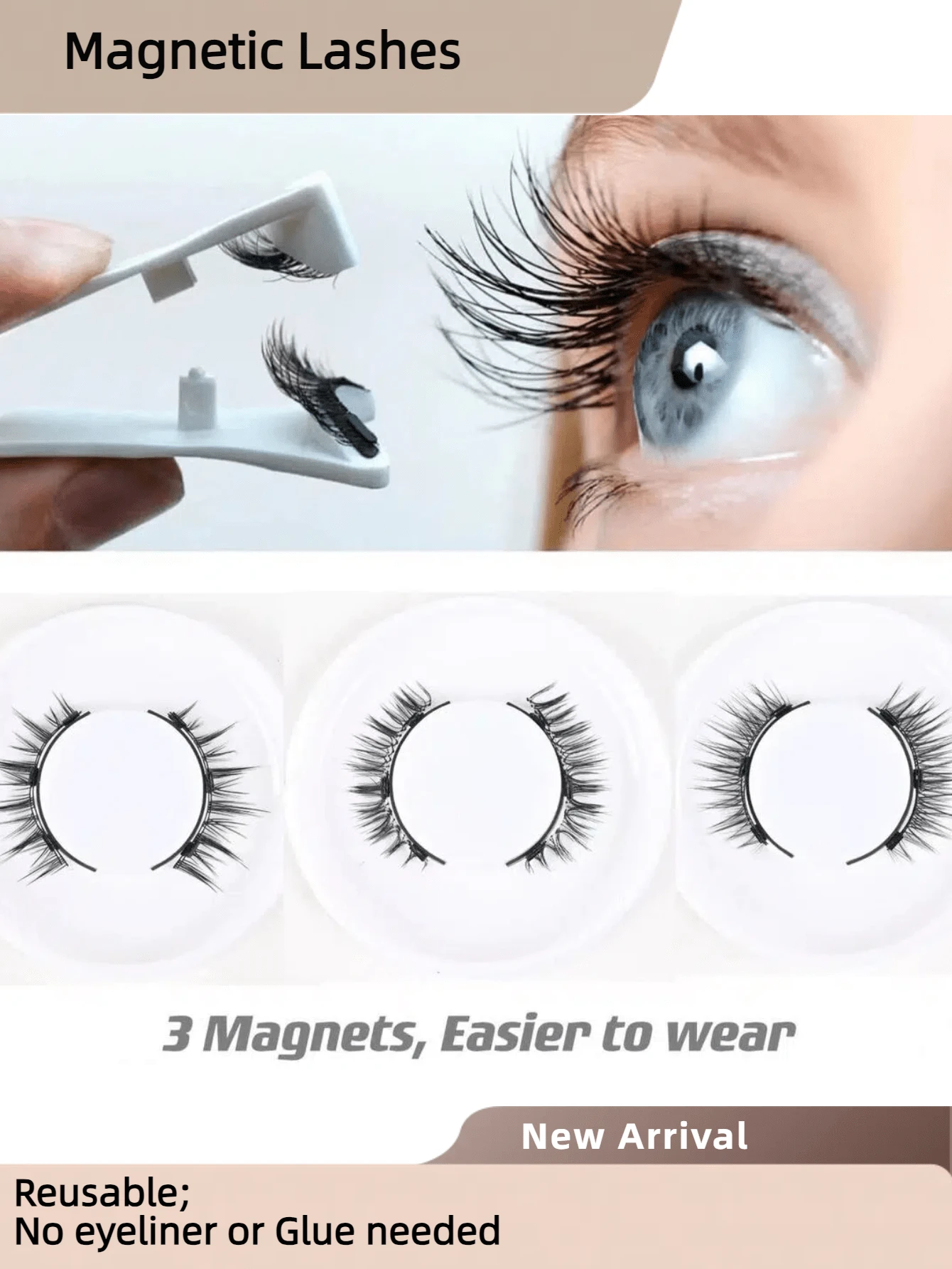 3-Magnet Magnetic Eyelashes Fluffy False Eyelashes No Glue Needed Magnetic Lashes Natural Strip Eye Lashes Magnetic Fake Eyelashes Durable Fake Lashes With Applicator - Natural Lashes - View 1