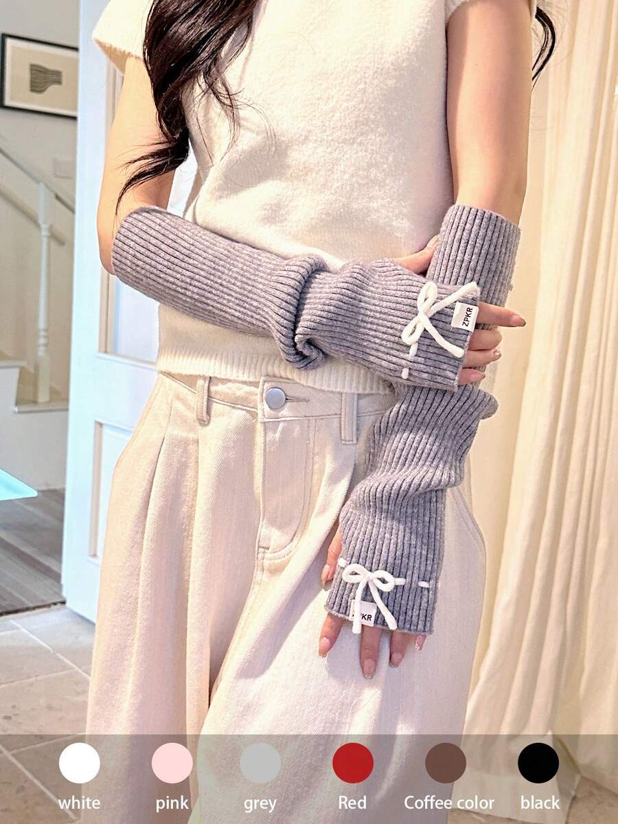 1pair Autumn/Winter New Cuffed Arm Warmers, Knitted Fingerless Gloves