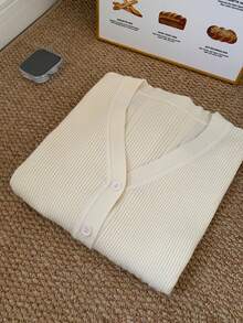 V领设计，细扣环，长袖，罗纹针织开衫，女士秋冬/返校季必备