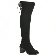 Bota Over The Knner Femenina Stretch Camurça com Ajuste Salto Quadrado