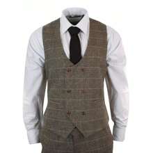 Mens 3 Piece Tan Herringbone Tweed Check Suit