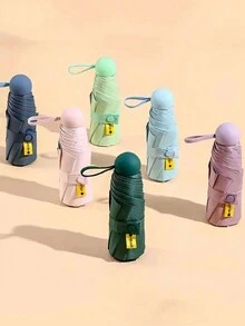 1 chiếc ô màu trơn đơn giản có hộp đựng viên nang, ô che nắng viên nang nhỏ gọn và di động, ô che nắng chống tia UV, ô dù che nắng và mưa, ô dù gấp bỏ túi mini cho nam nữ dùng cho trường học, văn phòng, gia đình, du lịch - Nhiều màu - Xem 2