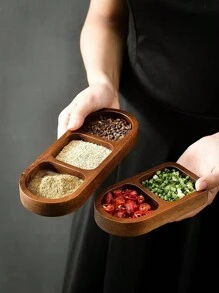1 件装多隔间调味品盘，家用木制小吃盘，火锅，烧烤酱盘，小食物托盘 - 棕色 - 查看 6