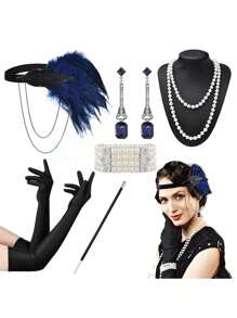 D EXCEED 6 件 20 世纪 20 年代女式飞来波女郎了不起的盖茨比配饰套装咆哮的 20 年代主题复古时尚派对查尔斯顿化装舞会万圣节装饰礼物化妆舞会角色扮演带人造羽毛头带舞会 - 多色 - 查看 37