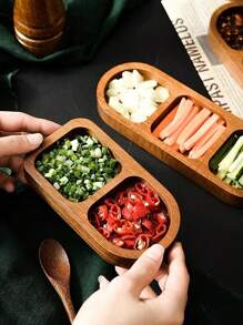 1 件装多隔间调味品盘，家用木制小吃盘，火锅，烧烤酱盘，小食物托盘 - 棕色 - 查看 3