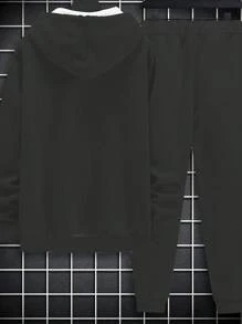 2pcs/Set Plus Size Men's 3D Paris Ombre Striped Print Casual Hoodie And Sweatpants Set - Grey - View 2