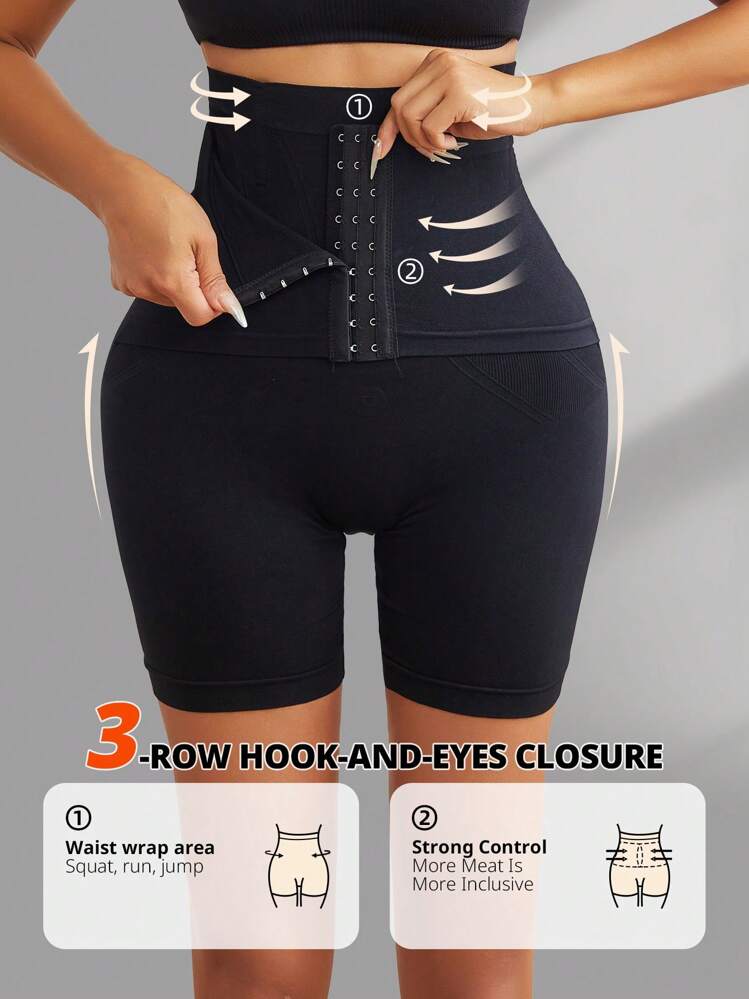 女士无缝高腰束腰短裤 Faja 束腰塑身衣钩眼闭合塑身内裤腰部束腿控制内衣 - 黑色 - 查看 5