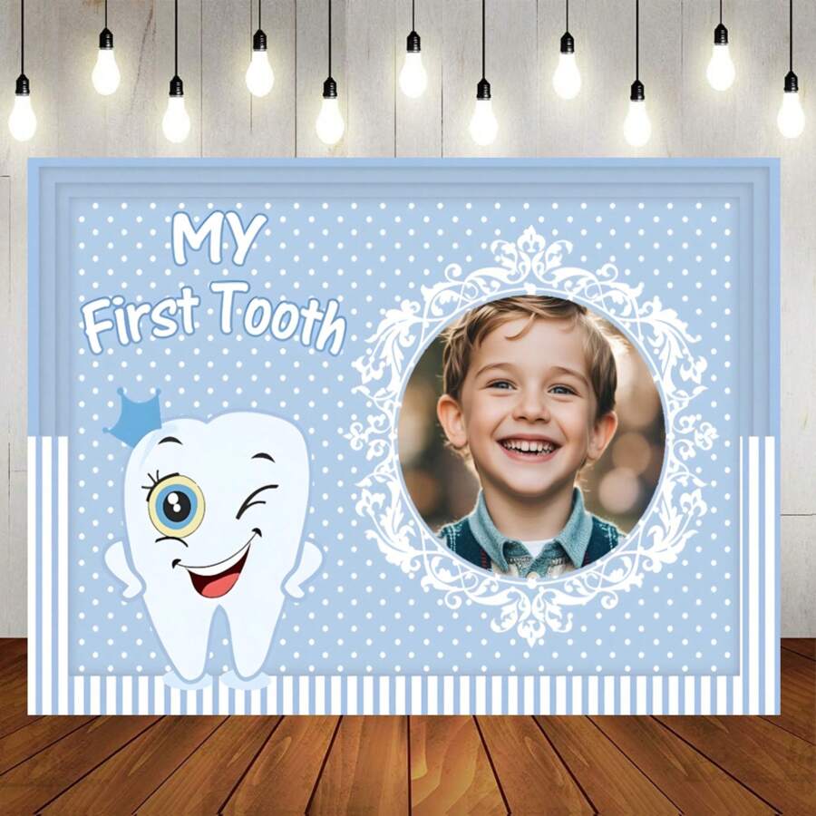 My First Tooth Customizable Portrait Pink And Blue Shooting Backdrops