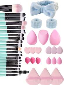 Bộ cọ trang điểm 41 món bao gồm: 20 cọ trang điểm, 3 miếng mút trang điểm, 3 bông phấn tam giác, 3 dây buộc tóc, 6 mút trang điểm mini, 6 miếng mút ngón tay. Một bộ dụng cụ trang điểm hoàn chỉnh với cọ lông mềm, mút trang điểm, mút trang điểm, thích hợp cho bảng phấn mắt, cọ trang điểm, phấn mắt dạng lỏng, phấn phủ, kẻ mắt, son môi, son bóng, cọ môi, cọ phấn mắt, cọ phấn, cọ nền, gel tóc, mi giả, mũ tắm, nước hoa, son môi và nhiều đồ lưu trữ khác, hoàn hảo cho du lịch, kỳ nghỉ, tiệc tùng, họp hành, chuyến công tác, bộ cọ, bộ cọ trang điểm, bộ trang điểm hoàn chỉnh, bộ cọ trang điểm, bộ trang điểm hoàn chỉnh, bộ cọ, bộ cọ trang điểm, bộ quà tặng trang điểm - Nhiều màu - Xem 10