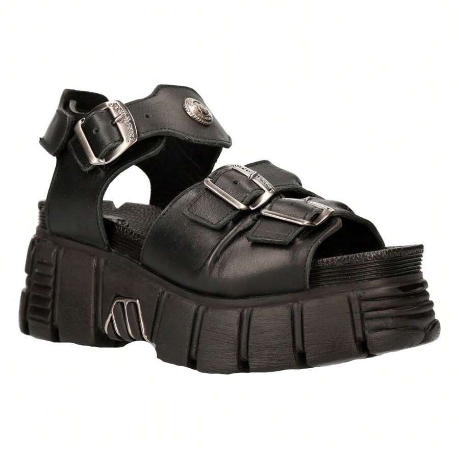 New Rock Unisex Metallic Black Punk Sandal Boots- M-BIOS101-C2 - 黑色 - 查看 1