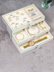 1 个 3 层 28 格多功能收纳盒，珠宝收纳盒，适用于戒指、项链、耳环、手镯、珠子、吊饰、配饰、化妆品、收藏品、小物品、桌面收纳盒、可拆卸防尘 - 彩色 - 查看 6