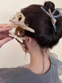 1pc/2pcs/3pcs New Acrylic Bowknot Large Hair Claw Hair Claws, Sweet & Versatile For Women, Spring/Summer - Multicolor - View 1