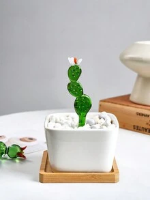 1 件创意水晶玻璃仙人掌植物花瓶（不含花瓶），4.4 英寸手工彩色玻璃工艺品，永恒仙人掌，小雏菊花室内/室外装饰，办公桌阳台趣味装饰配件 - 彩色 - 查看 2