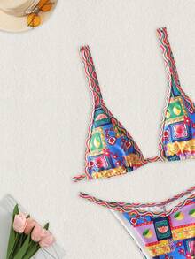 全新软杯可调节吊带露背蝴蝶结性感比基尼套装，女士夏季海滩泳装