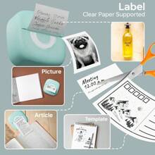 C13 Mini Photo Printer Label Printer (Note: Optional 5 Rolls Of White Paper Or 3 Rolls Of Color Paper Or Separate Printer) Portable Thermal Printer For Android Or IOS APP, Inkless Printer, Suitable For Printing Diaries, Photos, Work Memos, And Work Lists - Green - View 2