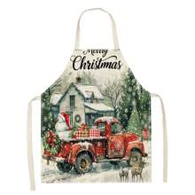 1pc Christmas Truck & Tree 3D Pattern Linen Apron For Home Cooking, Kitchen Wear, And Cooking Enthusiasts - Multicolor - View 12