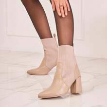 Square Heel Sock Boots – Sculpted Silhouette And Vibrant Color - Khaki - View 3