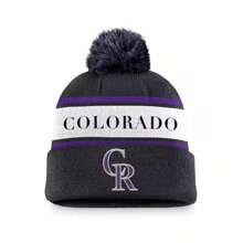 Nike Men's Black Colorado Rockies Team Stripe Peak Cuffed Knit Hat With Pom