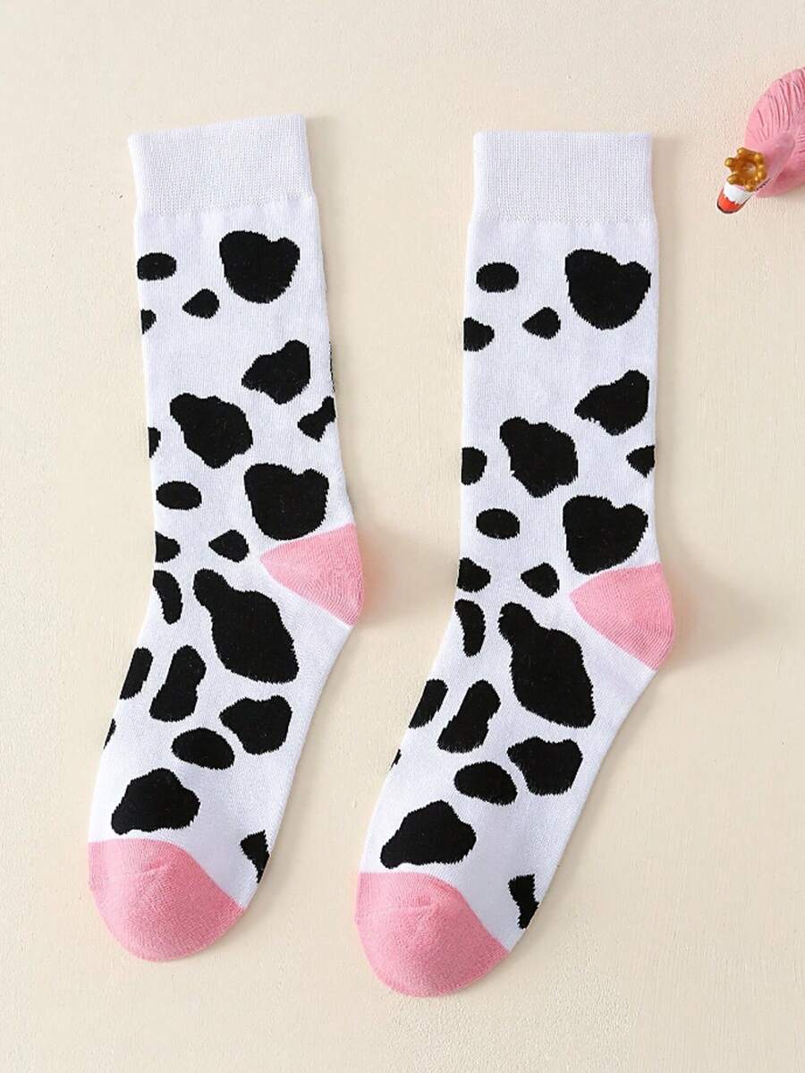 2 đôi tất cổ ngắn in hình con bò dễ thương, hoàn hảo để mặc hàng ngày, phù hợp cho học sinh và phụ nữ - Nhiều màu - Xem 1