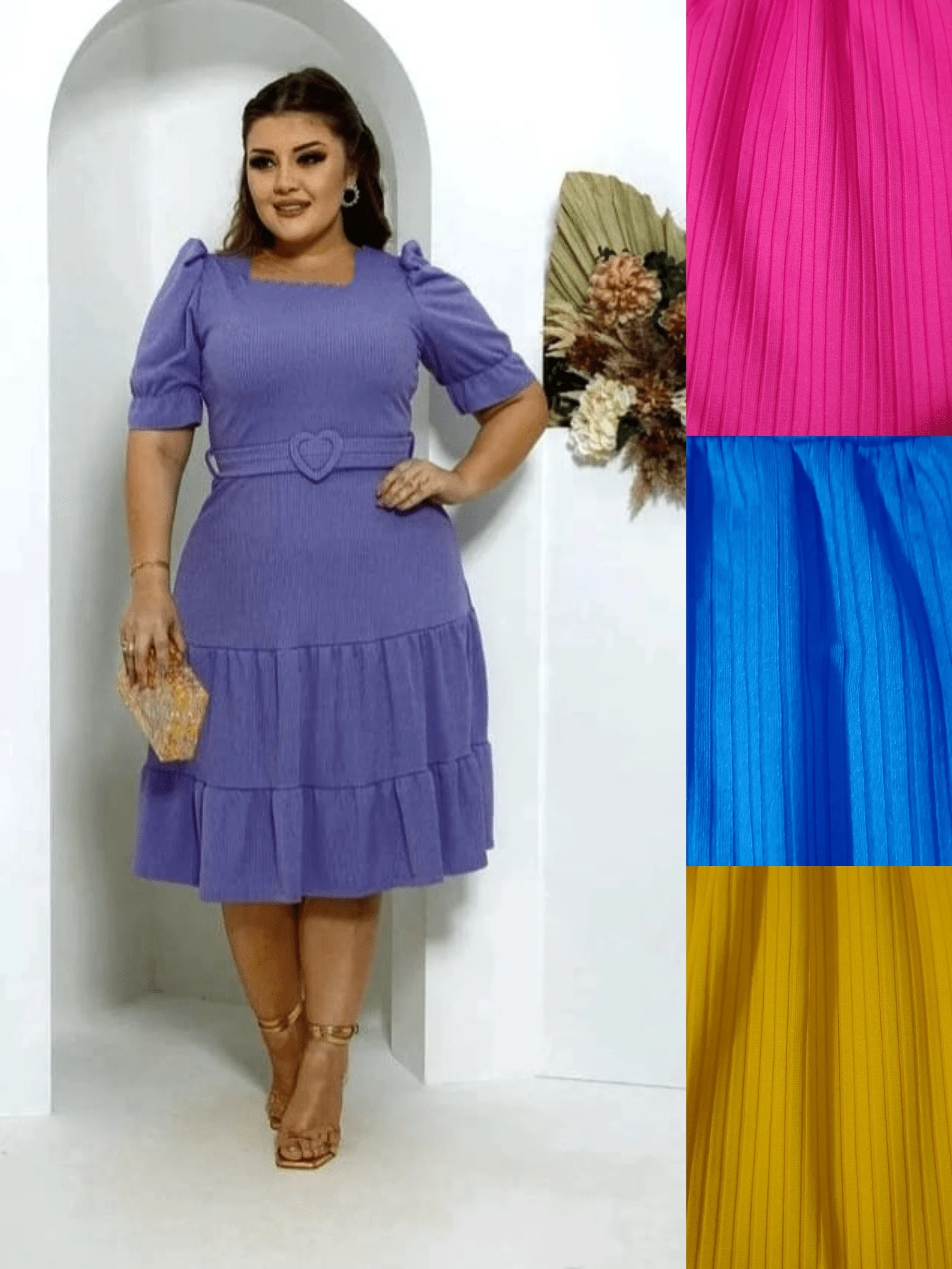 Tres Marias Ribbed Knit Midi Princess Sleeve Dress Evangelical Fashion - Red Violet - View 1
