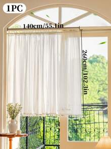1pc White French Lace Voile Curtain, Lightweight Sheer Window Curtain, Rod Pocket Top Design, Privacy Filtering, Elegant Decor For Living Room, Study, Dining Room - White - View 8