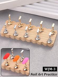 木制双排底座美甲展示架，假指甲练习架磁性美甲架训练用于美甲沙龙DIY和练习美甲辅助器具（三款可选） - 彩色 - 查看 6