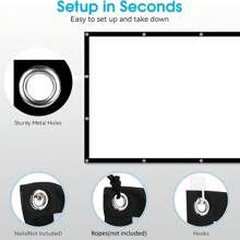 Pantalla de proyección exterior de 150 pulgadas, pantalla de proyector lavable de 150 pulgadas, relación de aspecto 16:9, pantalla de cine portátil para teatro en casa, interior y exterior, compatible con proyección por ambos lados, portátil y plegable - Blanco - Ver 7