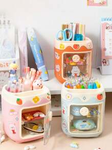 1 件可爱创意多隔层小猪铅笔盒，猪鼻子办公用品收纳盒，抽屉文具整理盒，附赠随机贴纸、铅笔袋、书包