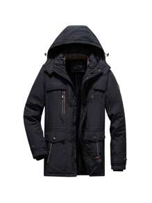 Chaqueta para exteriores impermeable y a prueba de viento con capucha desmontable para hombres, de 2024, de alta calidad, con forro térmico, de unicolor, de moda casual, resistente a la abrasión y con relleno cálido.