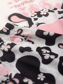 Girls Summer Pajamas With Cow Tank Top And Shorts - 米色 - 查看 4