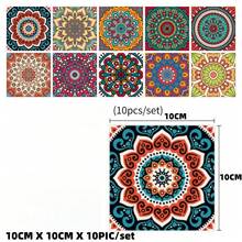 A Set Of 10 Pieces, 10X10CM, Bohemia, Mandura Splicing Small Floral Stickers, Simulation Tile Stickers, Home Renovation Kitchen And Bathroom Decoration Stickers, Kitchen Stickers, Anti-Oil Stickers, Personalized Stickers, Renovation Stickers, Colorful Stickers, Kitchen Renovation, Bathroom Renovation, Suitable For Flat Walls, Suitable For Living Room, Suitable For Kitchen, Suitable For Bathroom - Multicolor - View 11