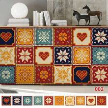 A Set Of 10 Pieces, 10X10CM, Bohemia, Mandura Splicing Small Floral Stickers, Simulation Tile Stickers, Home Renovation Kitchen And Bathroom Decoration Stickers, Kitchen Stickers, Anti-Oil Stickers, Personalized Stickers, Renovation Stickers, Colorful Stickers, Kitchen Renovation, Bathroom Renovation, Suitable For Flat Walls, Suitable For Living Room, Suitable For Kitchen, Suitable For Bathroom - Multicolor - View 3