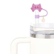 1 chiếc nắp đậy ống hút nơ màu hồng cổ điển có 2 chữ cái đầu tên ID, tương thích với cốc thủy tinh 30 & 40 Oz, nắp ống hút silicon dễ thương có thể tái sử dụng, bảo vệ cho cốc 0,4 inch / 10mm, phụ kiện ống hút, nhà bếp, quà tặng Giáng sinh - nơ - Xem 10