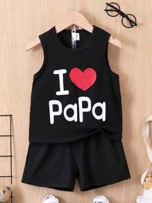 Summer Casual Simple Heart Print Sleeveless Tank Top For Young Boy - 黑色 - 查看 1
