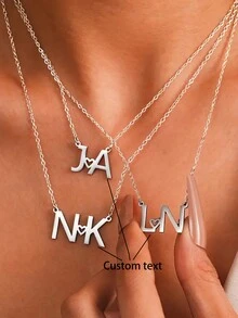 1 Chiếc Vòng Cổ Tên Cá Nhân Thời Trang Lovers, Thẻ Treo Hình Học Bằng Thép Không Gỉ Lovers, Vòng Cổ Tùy Chỉnh Phù Hợp Với Phụ Nữ, Quà Tặng, Trang Phục Hàng Ngày, Người Bạn Tâm Giao - Bạc - Xem 4