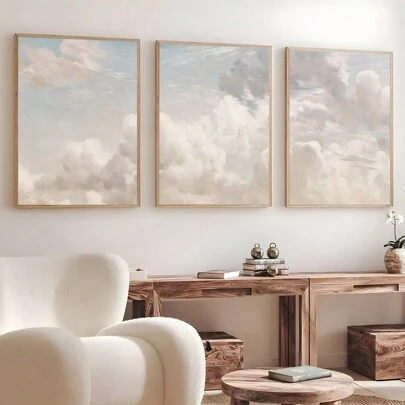 3pcs Unframed Vintage Pink Cloud Sky Landscape Scandinavian Nordic Style Canvas Painting, Creative Canvas Poster Waterproof Canvas Wall Art, Artwork Wall Painting For Gift, Bedroom, Office, Living Room, Cafe, Bar, Wall Decor, Home And Dormi Gifts Birthday Graduation Coastal Decor Coastal Decor Beach Decor