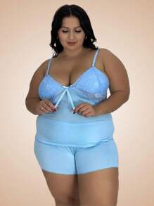 Baby Doll Plus Size Waiting For Husband Short - 淺藍色 - 查看 1