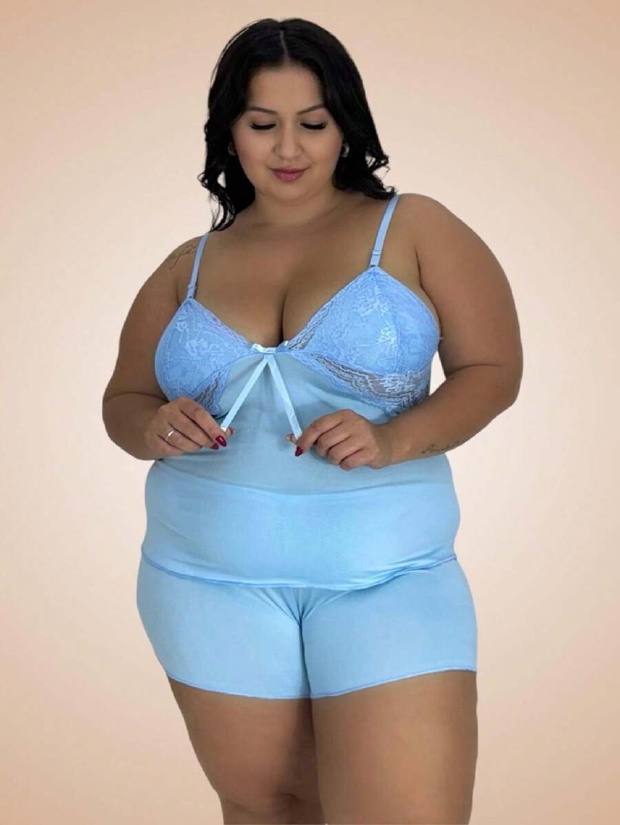 Baby Doll Plus Size Waiting For Husband Short - 淺藍色 - 查看 1