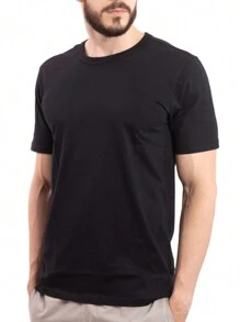 Men's Set: Classic Black Basic T-Shirt And Casual Elastane Shorts - 黑色/海軍藍 - 查看 4