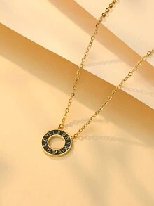 1 Set/3pcs 2025 New Roman Numeral Ring, Gold Stainless Steel Cubic Zirconia Necklace & Earrings Wedding Jewelry Set - Black - View 4