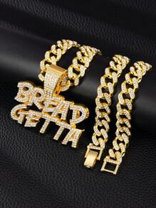 全新冰晶双排“BREAD GETTA”吊坠项链，不锈钢链，男女通用时尚派对珠宝配饰 - 多款 - 查看 9