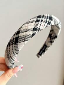 1pc Autumn/Winter New Retro Plaid Color Block Fabric Padded Headband Wide Headwrap Hair Accessories,Hairband,Hair Hoop Headbands