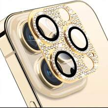 New One-Piece Gold Rhinestone-Studded Camera Lens Film For Mobile Phone, Works Comaptible With IPhone11, Compatible With IPhone11pro, Compatible With IPhone11pro Max, Compatible With IPhone 12, Compatible With IPhone 12mini, Compatible With IPhone 12pro, Compatible With IPhone 12promax, Compatible With IPhone 13, Compatible With IPhone 13mini, Compatible With IPhone 13pro, Compatible With IPhone 13promax, Compatible With IPhone 14, Compatible With IPhone 14plus, Compatible With IPhone 14pro, Compatible With IPhone 14promax, Compatible With IPhone 15, Compatible With IPhone 15plus, Compatible With IPhone 15pro, Compatible With IPhone 15promax, Compatible With IPhone 16, Compatible With IPhone 16plus, Compatible With IPhone 16pro, Compatible With IPhone 16promax Gift For Birthday, Family, Friends Sparkling Crystal, Lens Protector, Phone Accessories