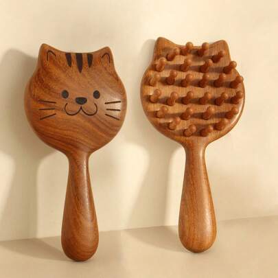 1把木质宽齿按摩梳，可爱猫咪造型，光滑梳齿带来舒适的头皮按摩体验，造型梳，送朋友的礼物，发梳，梳子，美发工具，美发产品及配件，理发店美容旅行必备，返校季，旅行度假必备，女士美发配件，刷子，发刷，梳子，解结梳，球形梳，迷你发刷，发刷套装，木梳，发刷，迷你发刷，解结梳，发刷，卷发梳，美发设备，旅行必备，旅行必备，发型，美发，发刷，背梳，造型梳，卷发梳，边缘梳，发梳，梳头发，发刷套装，梳头发，卷发梳，解结梳，女士发刷，头发，旅行，美发产品，美发工具，美发用品，理发师，理发师配件，理发店，美发设备